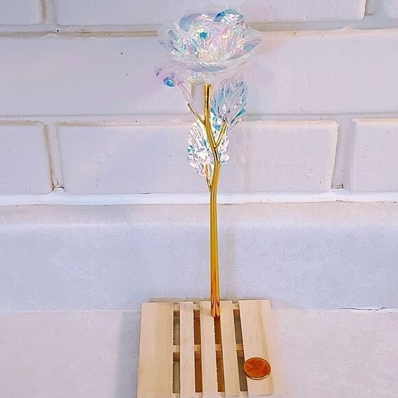 IRIDESCENT FOIL ROSE WITH BRASS PLATED STEM, VALENTINE'S DAY, MOTHER'S DAY - Picture 4 of 6